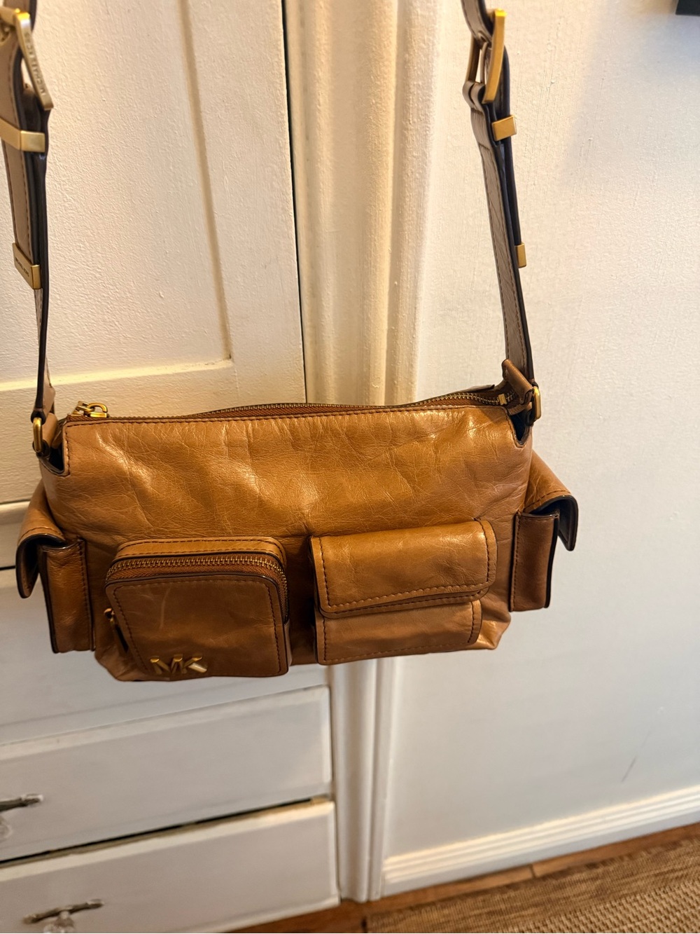 Michael Kors Cognac Leather Messenger with Front Pockets